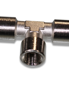 T-piece, brass nickel plated, with 3x1/4" fm